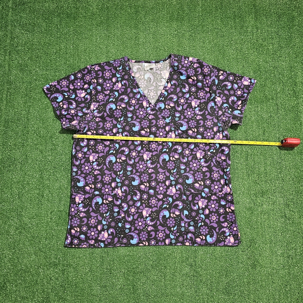 Scrubs Purple and Blue Patterned Scrub Top - Picture 4 of 5